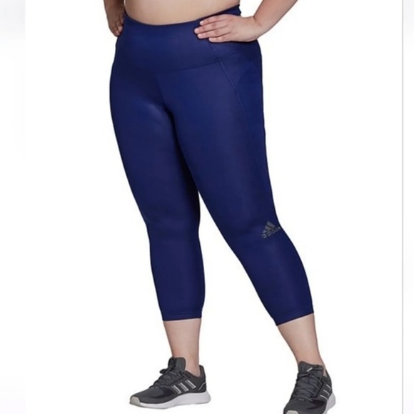 ADIDAS X ZOE SALDANA AEROREADY SHINE TIGHTS Plus Size 4X Victory Blue - Picture 2 of 7